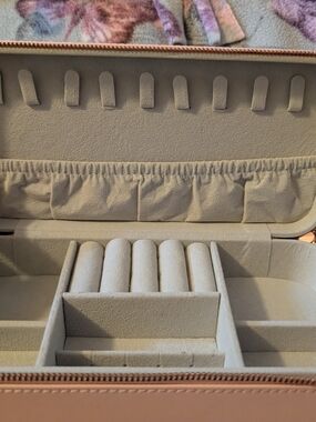 Dusty Pink Jewelry Organizer Case with Ring Rolls